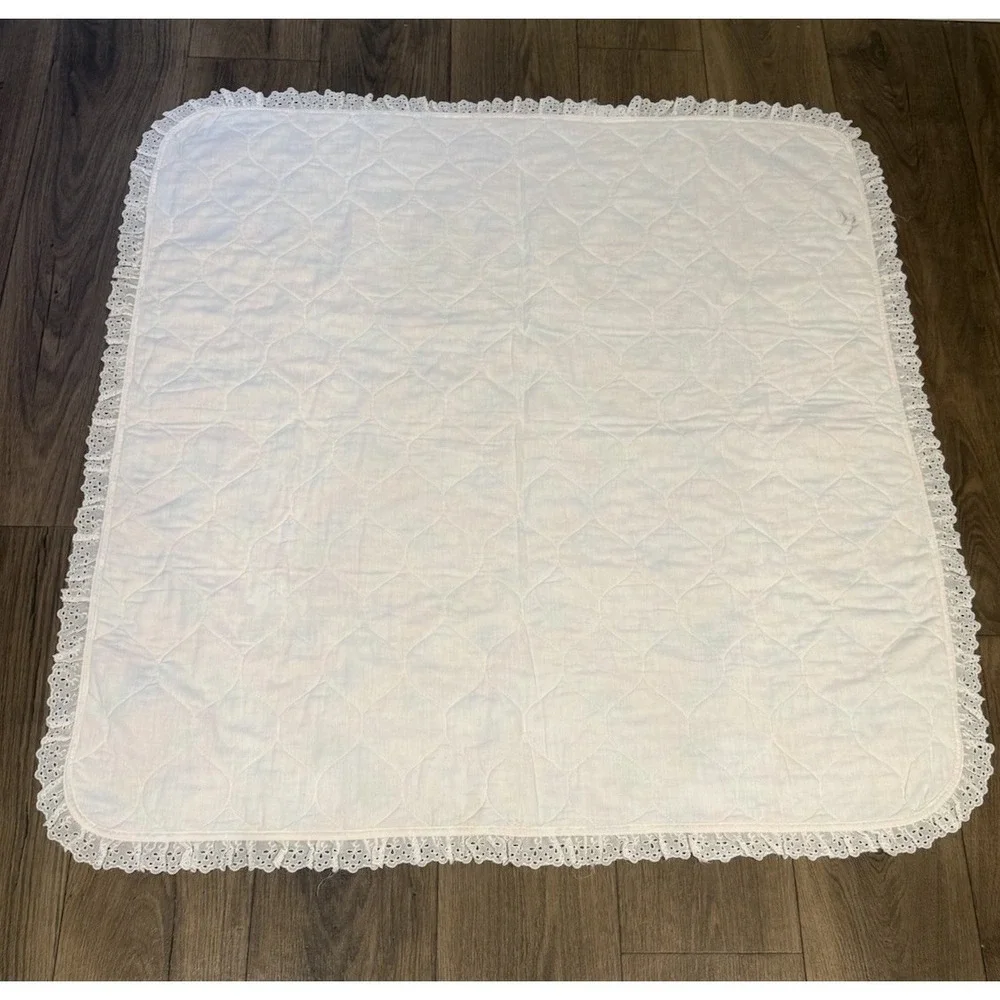 Vintage Handmade Baby Quilt Blanket Lace Trim Nursery Alphabet Numbers